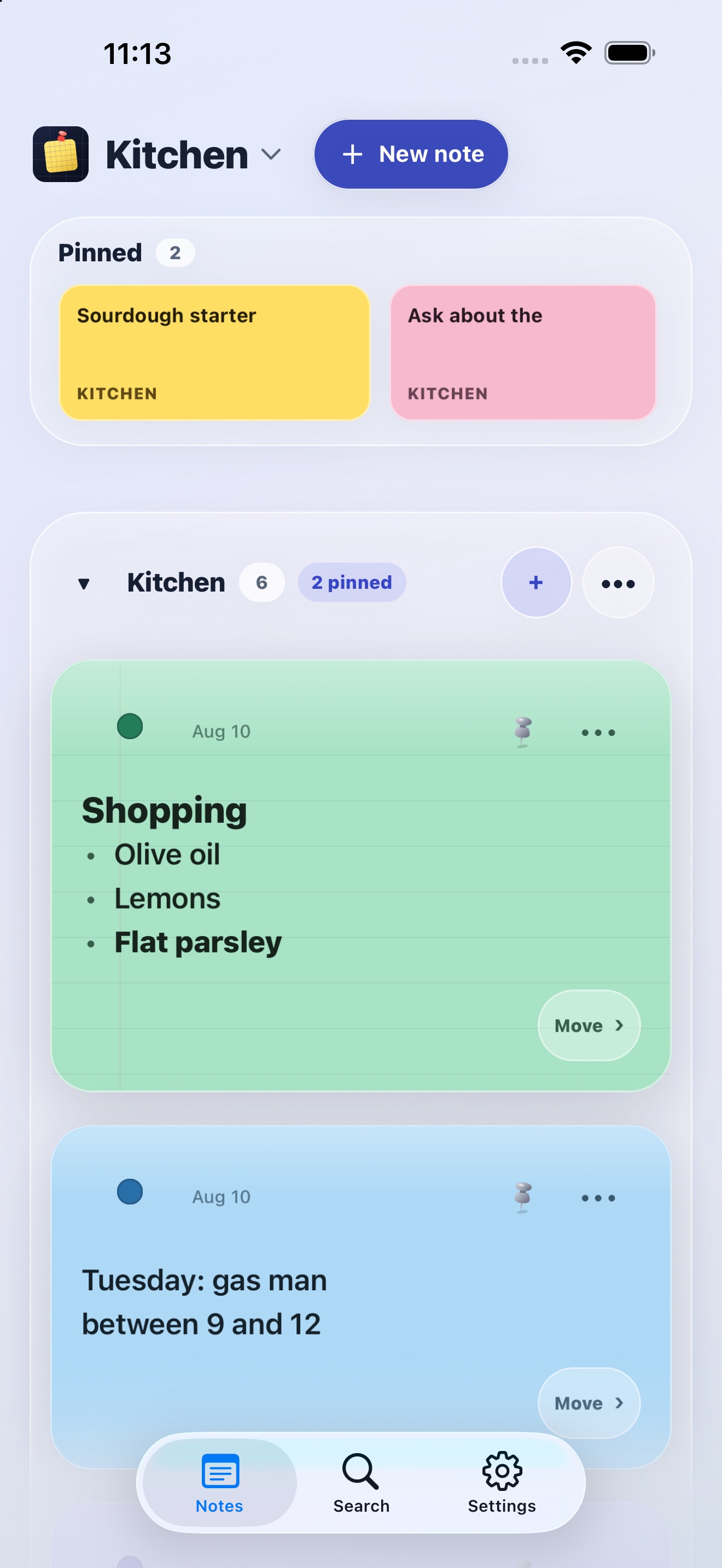 Ambient Notes on iPhone showing pinned notes arranged on a board
